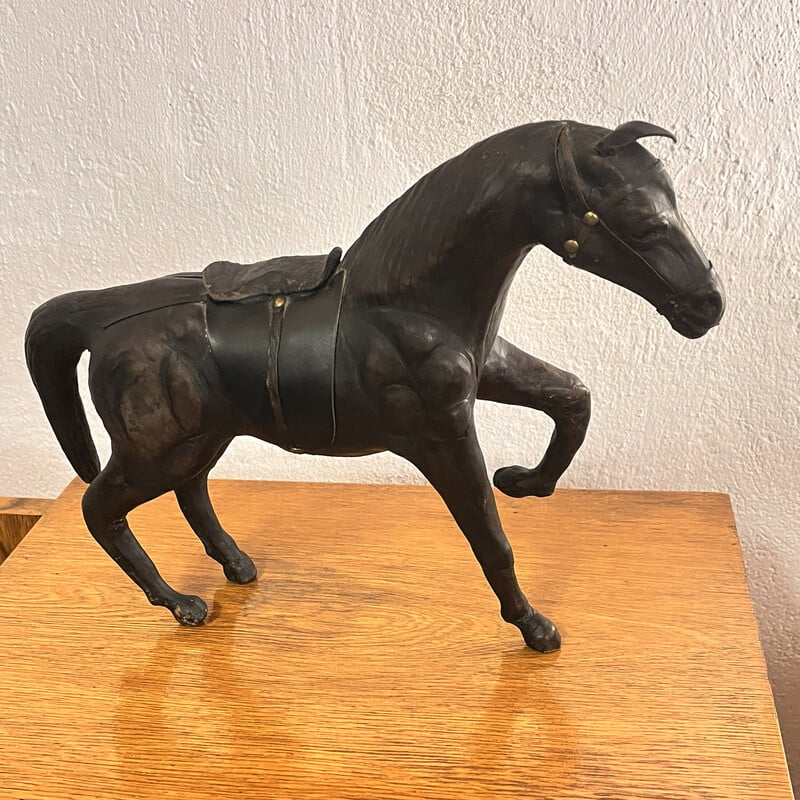 Vintage Pferd Figur Skulptur in Leder und Papier