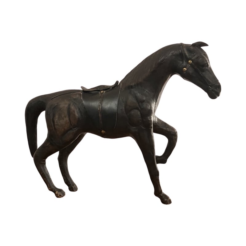 Scultura vintage di figura di cavallo in pelle e carta