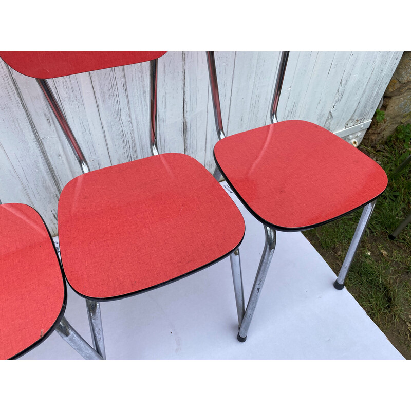 Lot de 4 chaises vintage en formica rouge et acier chromé, 1960