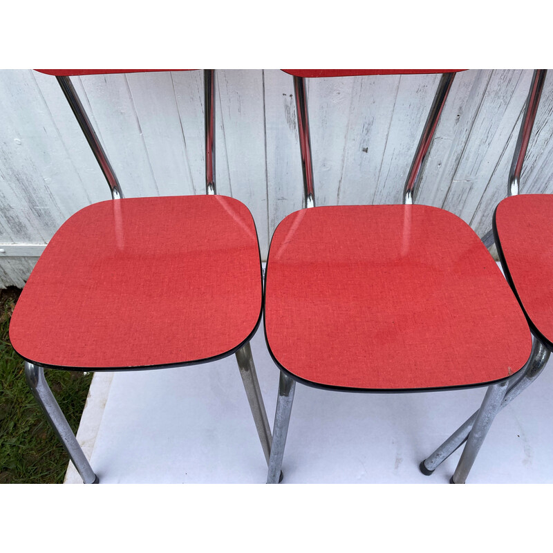 Lot de 4 chaises vintage en formica rouge et acier chromé, 1960