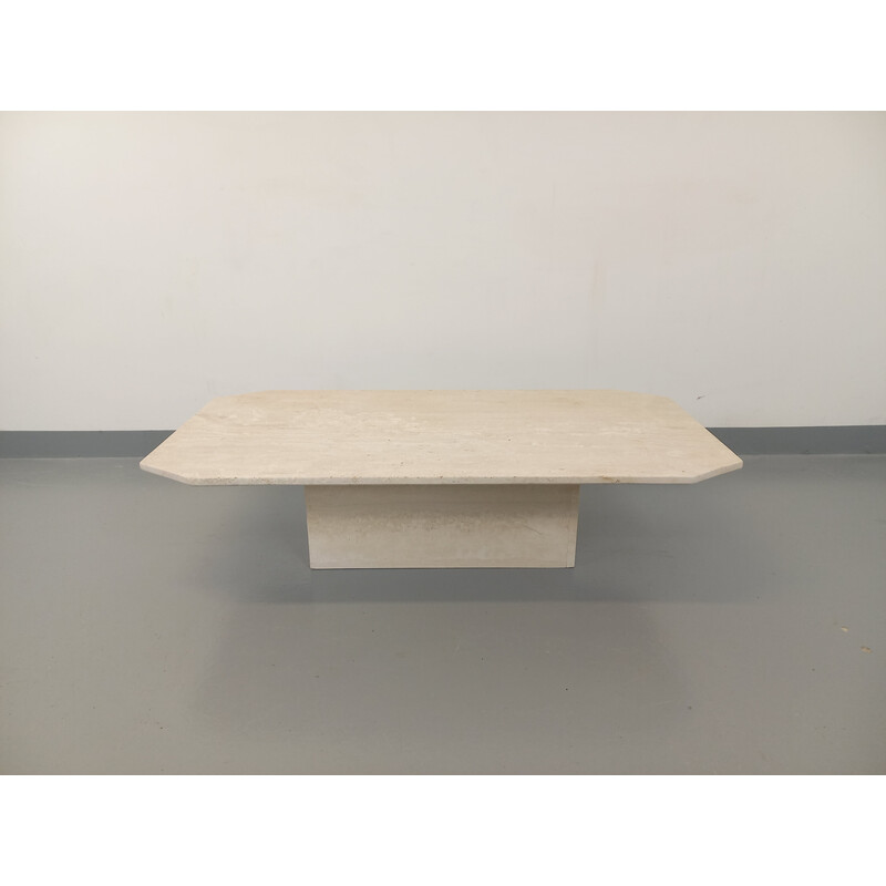 Vintage rectangular coffee table in matte travertine, 1980