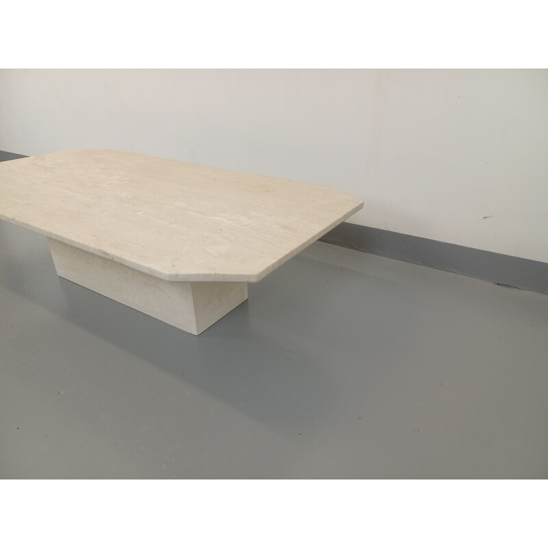 Vintage rectangular coffee table in matte travertine, 1980