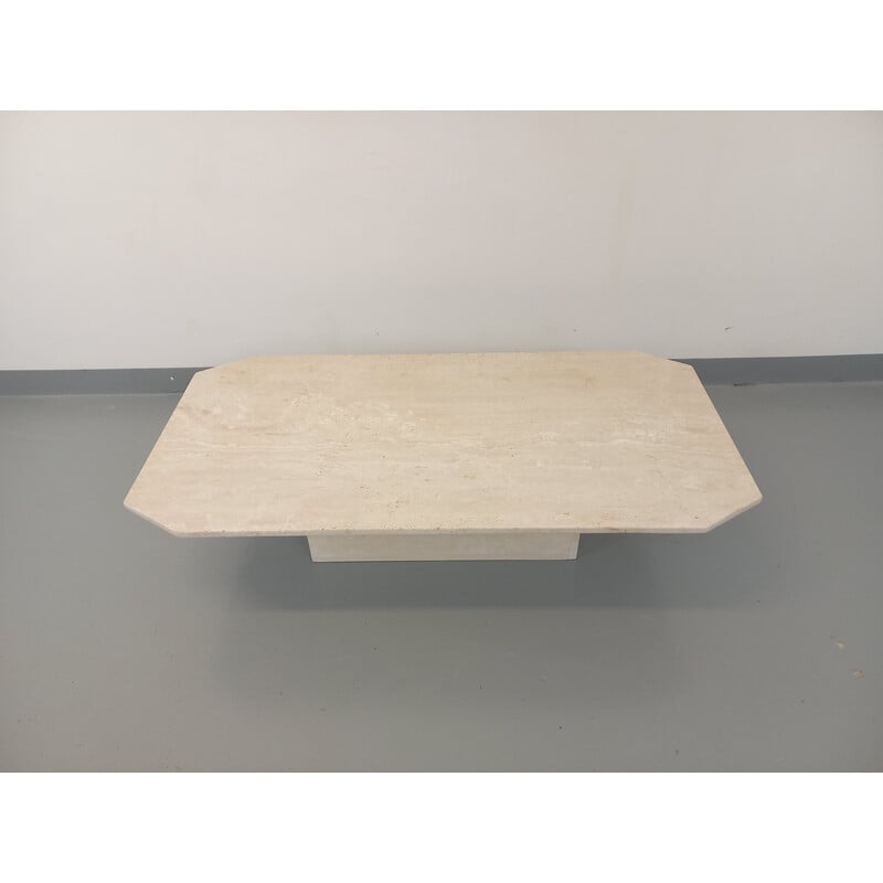 Table basse vintage rectangulaire en travertin mat, 1980