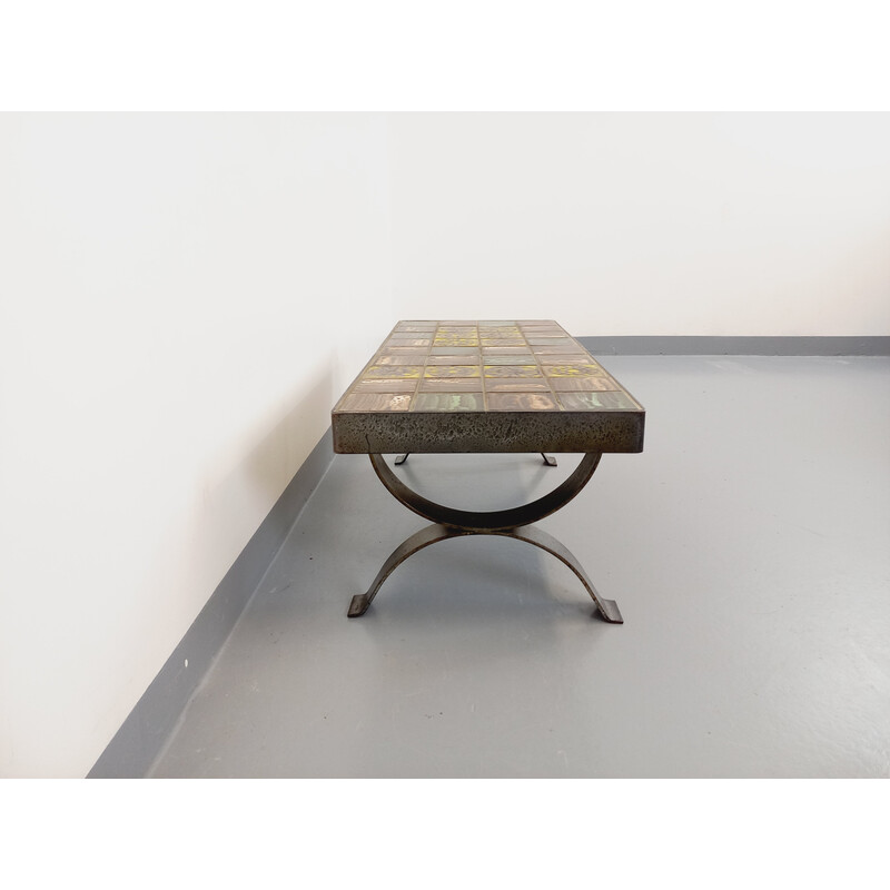 Vintage rectangular steel and ceramic coffee table for Roche Bobois, France 1960