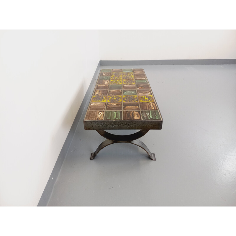 Vintage rectangular steel and ceramic coffee table for Roche Bobois, France 1960