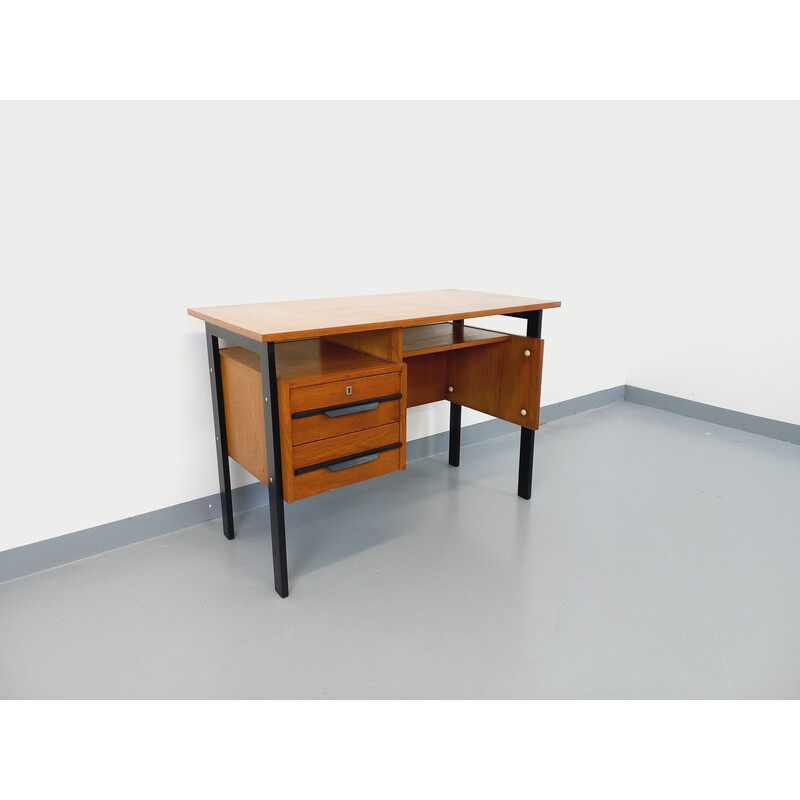 Vintage oak and black wood desk, 1960