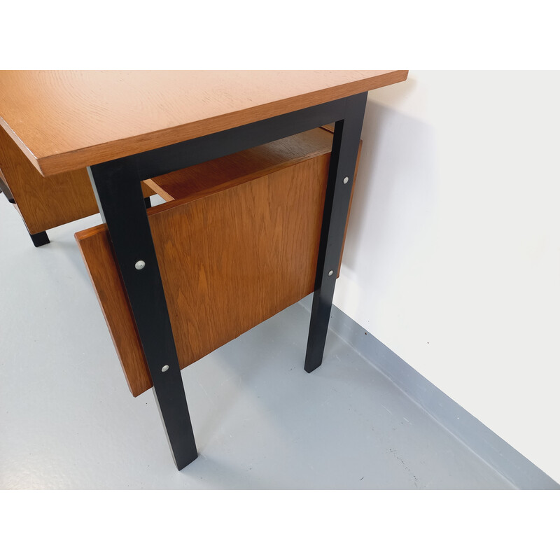 Vintage oak and black wood desk, 1960