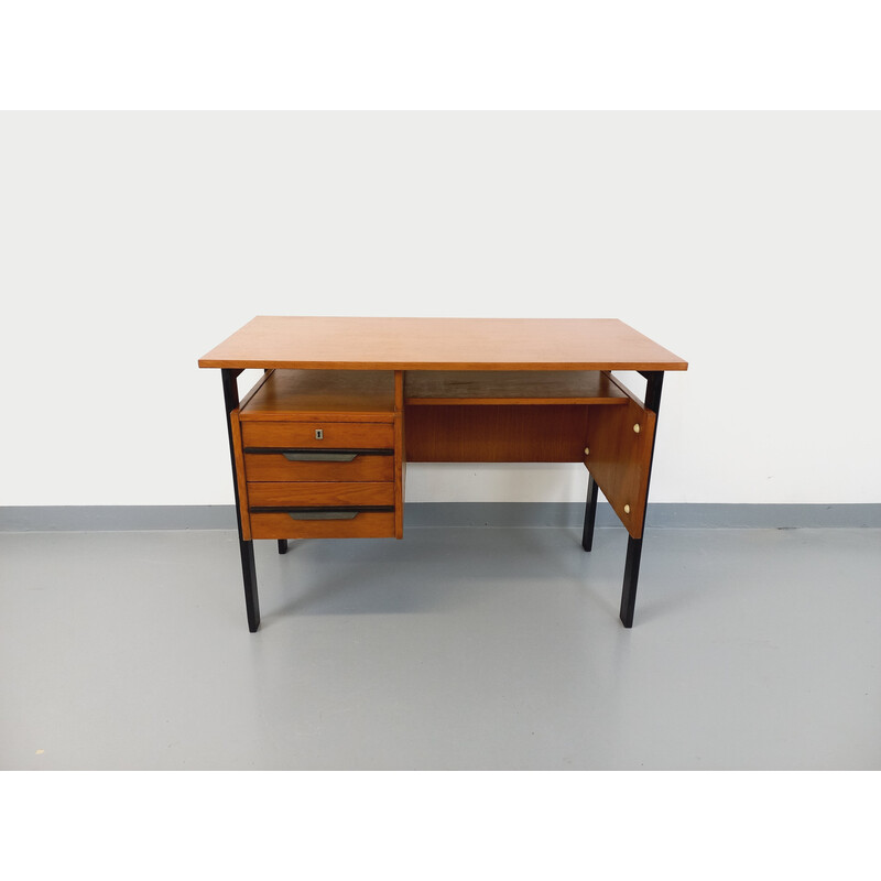 Vintage oak and black wood desk, 1960