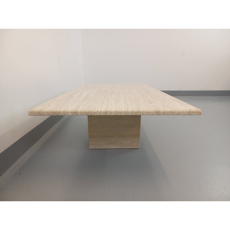 Table basse vintage rectangulaire en travertin, 1980
