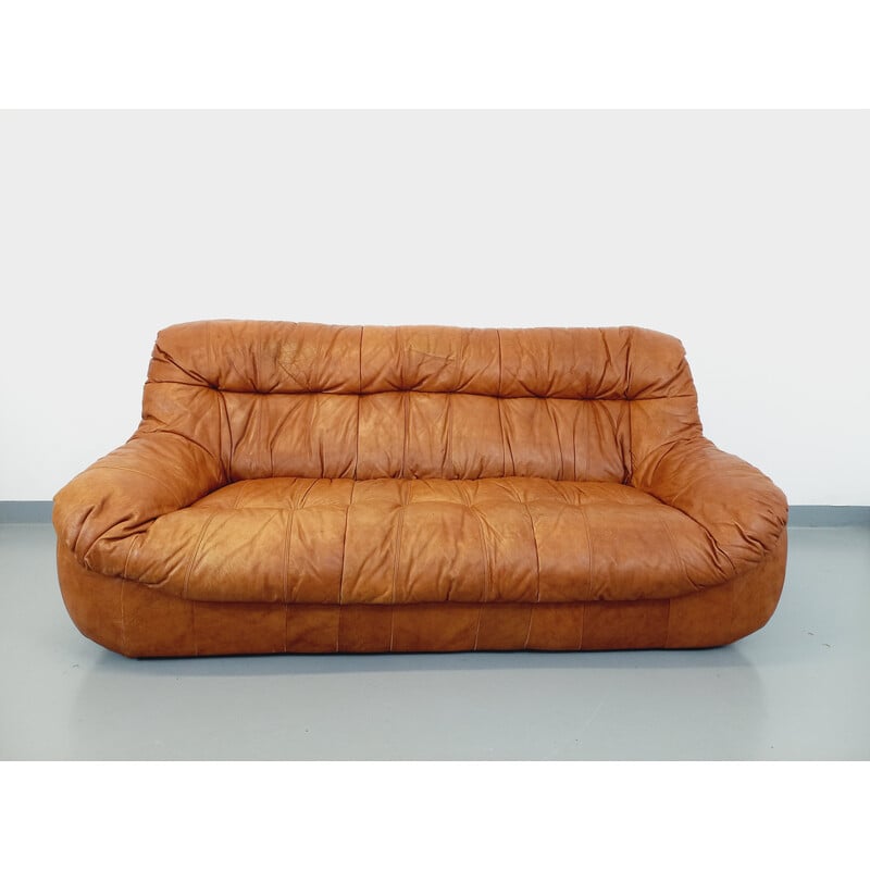 Vintage 3-Sitzer-Sofa aus cognacfarbenem Leder für JF Mur, 1970