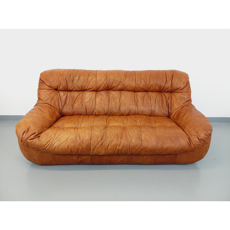 Vintage 3-Sitzer-Sofa aus cognacfarbenem Leder für JF Mur, 1970
