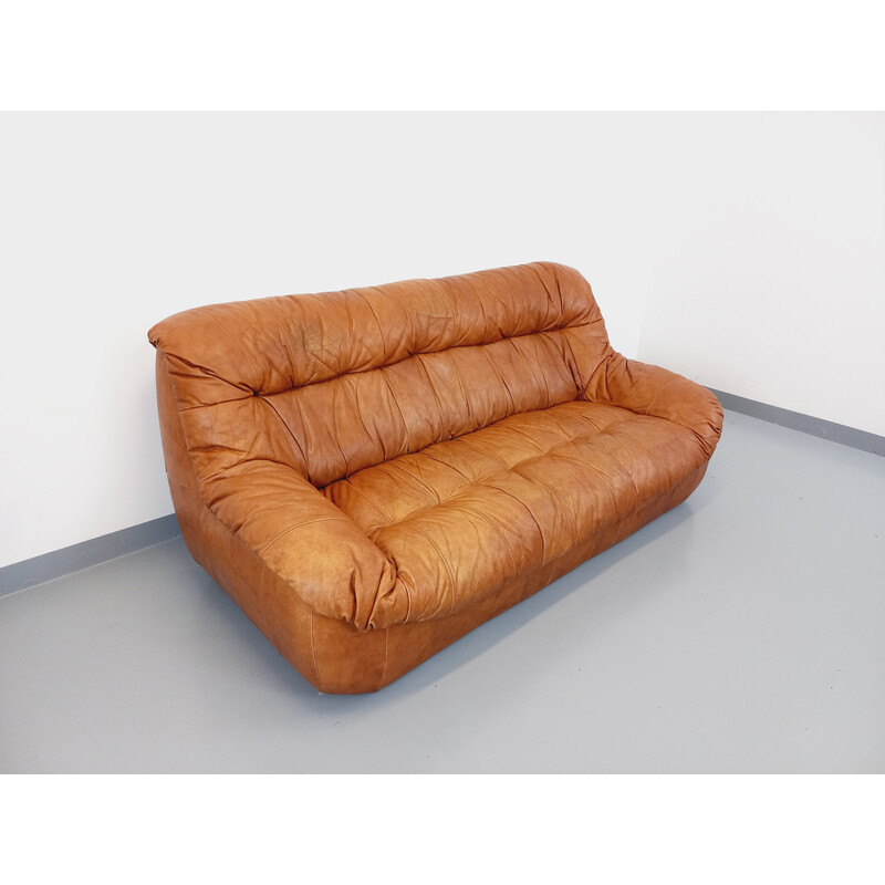 Vintage 3-seater sofa in cognac leather for JF Mur, 1970