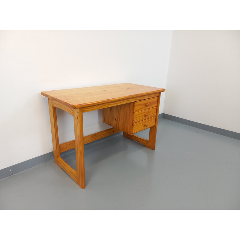 Vintage pine desk with sled legs, 1980