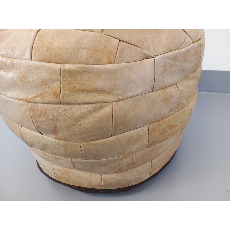 Vintage beige leather patchwork pouf for De Sede, Sweden 1970