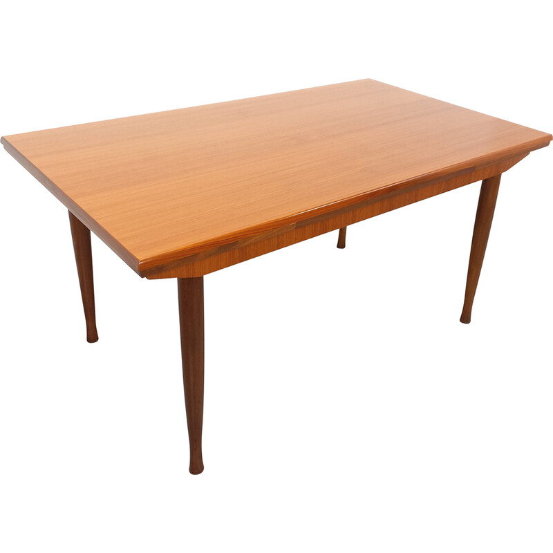 Vintage rectangular teak dining table with 2 extensions, 1970