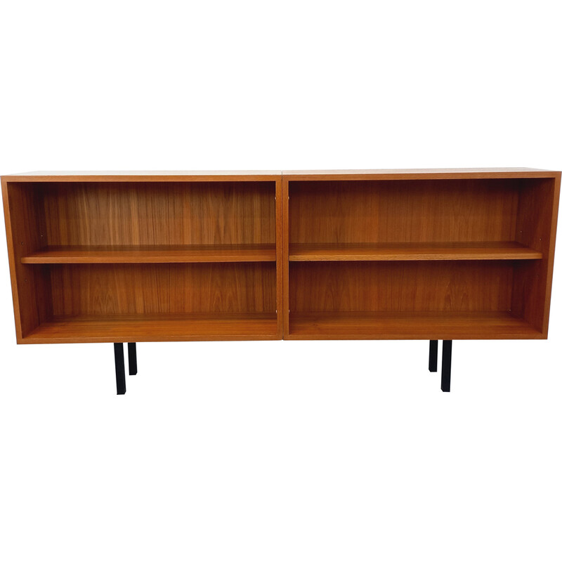 Vintage bookcase sideboard in teak and black metal, 1960