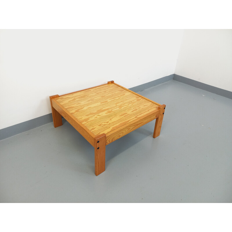 Vintage square coffee table in pine wood, 1970