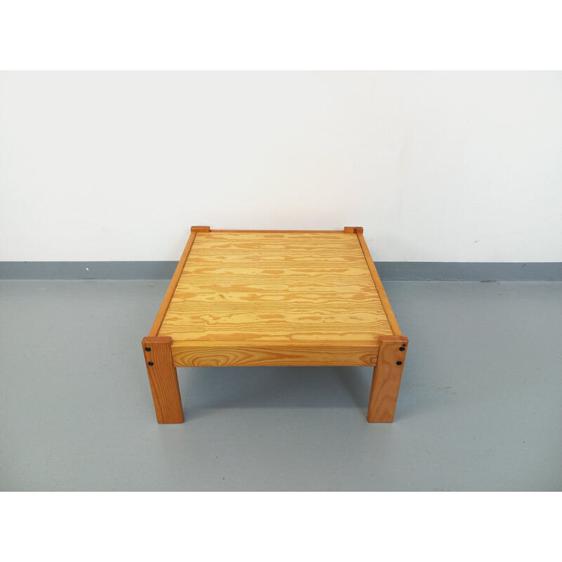 Vintage square coffee table in pine wood, 1970