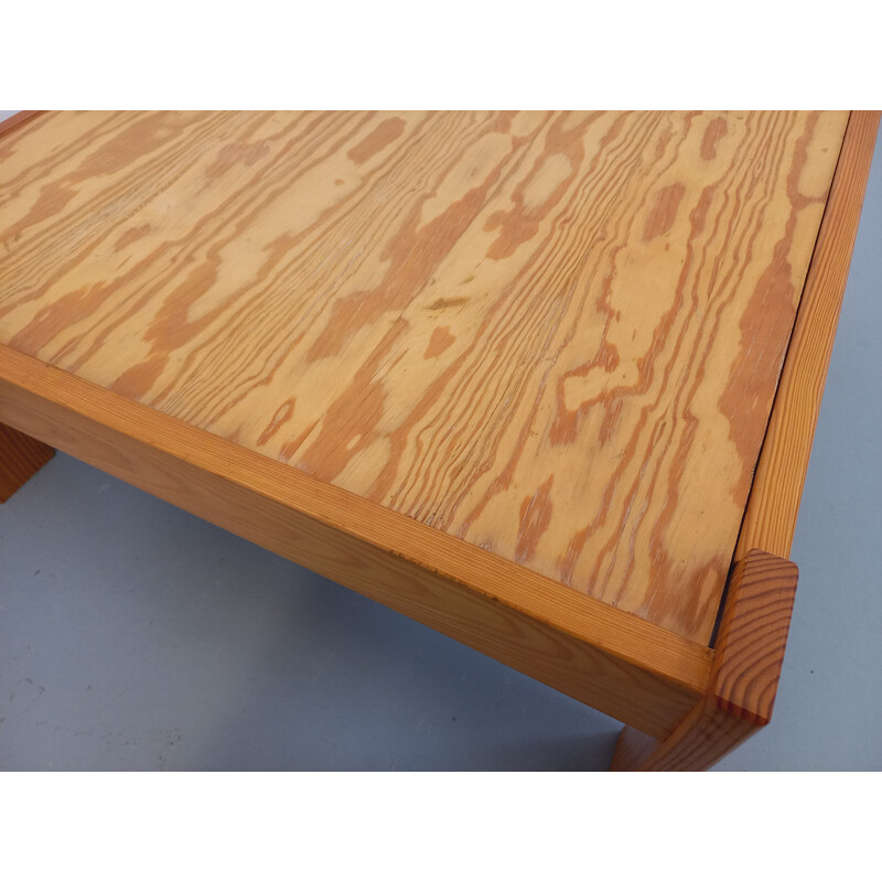 Table basse vintage carrée en bois de pin, 1970