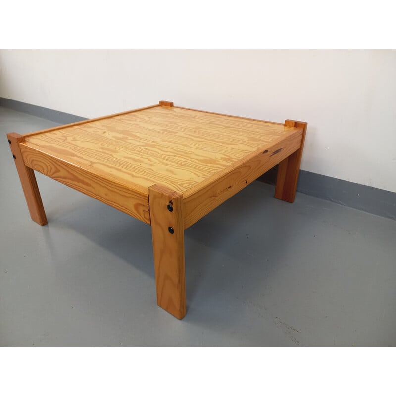Vintage square coffee table in pine wood, 1970