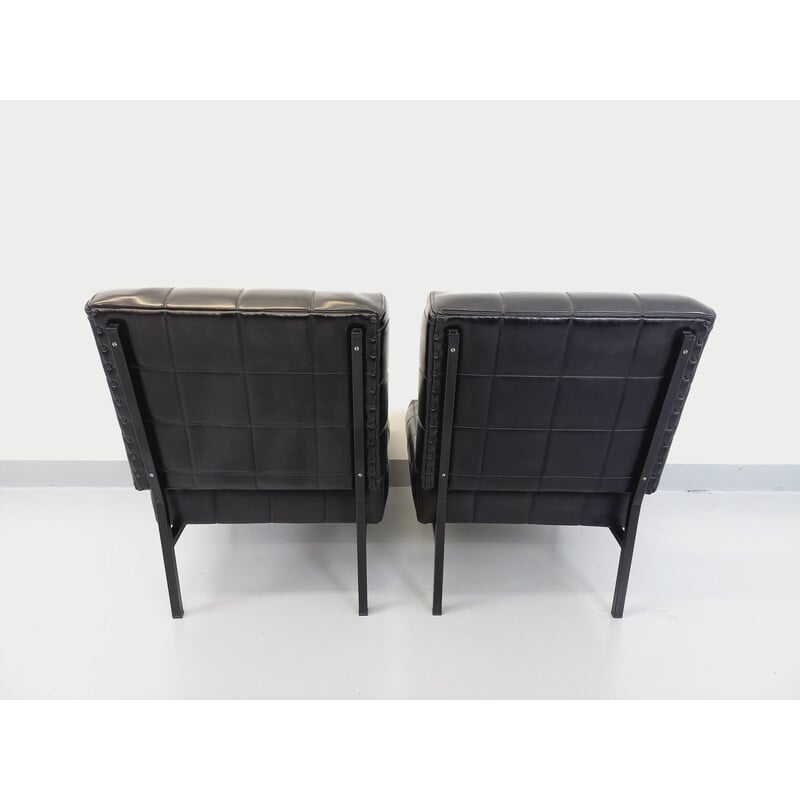 Pair of vintage armchairs in skai and metal, 1960