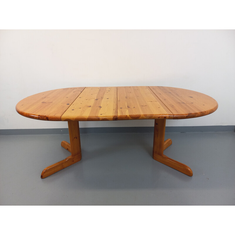 Vintage round pine wood table with extensions, 1970