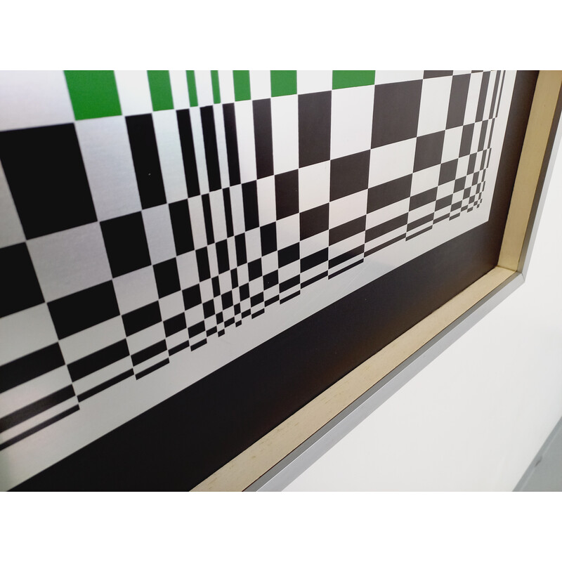 Vintage kinetic checkerboard screen print on aluminum, Italy 1970