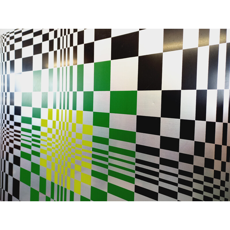 Vintage kinetic checkerboard screen print on aluminum, Italy 1970