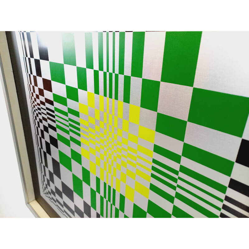 Vintage kinetic checkerboard screen print on aluminum, Italy 1970