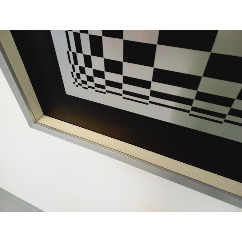 Vintage kinetic checkerboard screen print on aluminum, Italy 1970