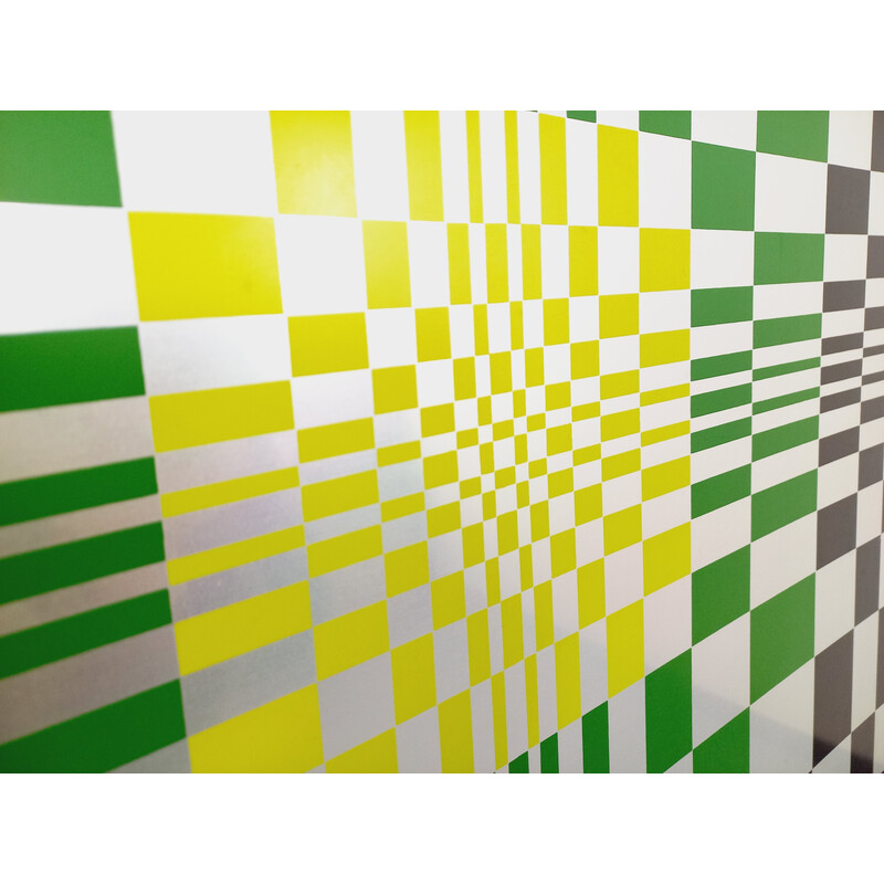 Vintage kinetic checkerboard screen print on aluminum, Italy 1970