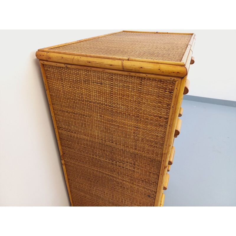 Vintage chest of drawers in rattan and woven rattan, 1970