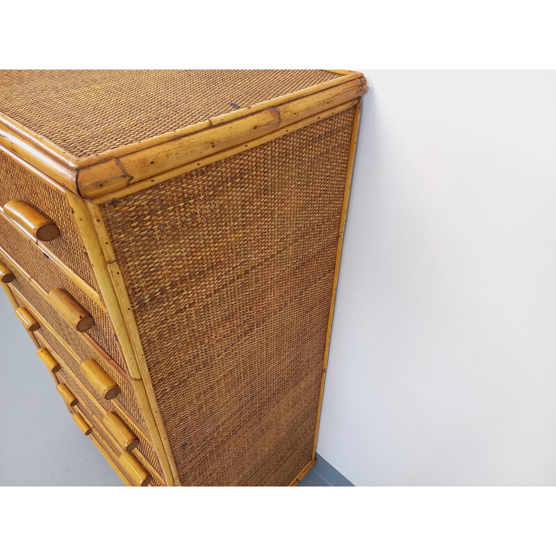 Vintage chest of drawers in rattan and woven rattan, 1970