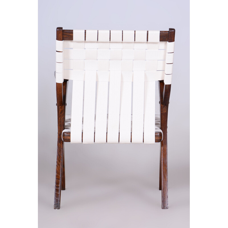 Vintage Art Deco armchair in oak and cotton by Jan Vaněk, Czechoslovakia 1940