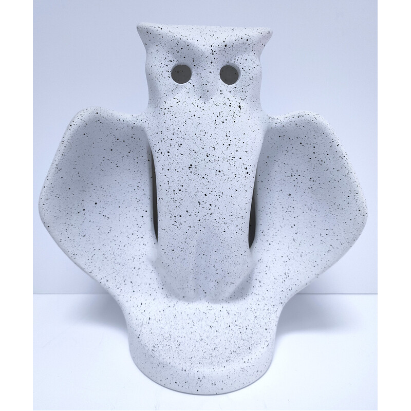 Vintage white ceramic owl lamp, France 1980