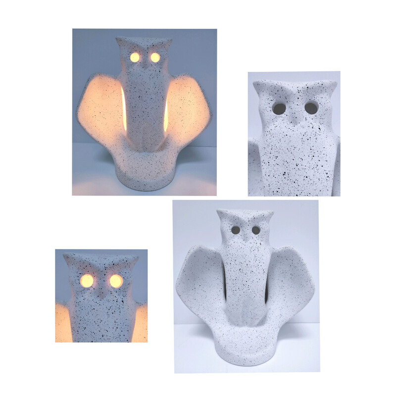 Vintage white ceramic owl lamp, France 1980