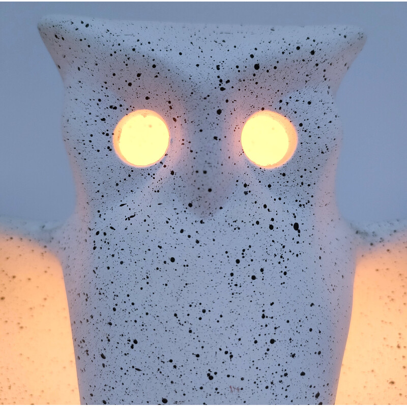 Vintage white ceramic owl lamp, France 1980