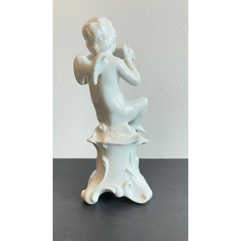 Vintage musician angel in enameled porcelain, Italy