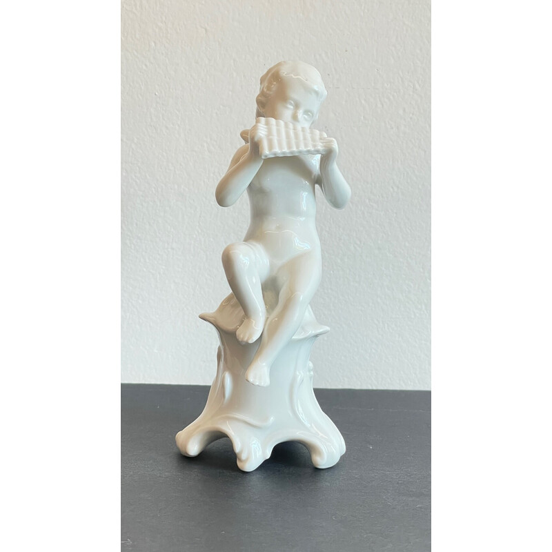 Vintage musician angel in enameled porcelain, Italy