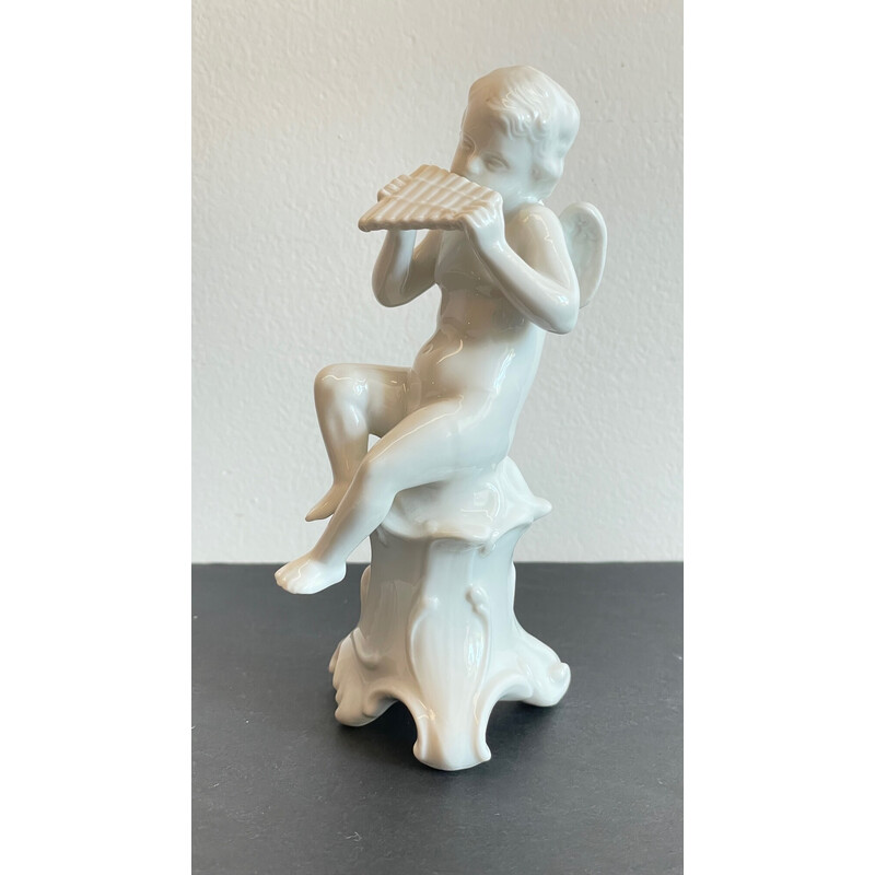 Vintage musician angel in enameled porcelain, Italy