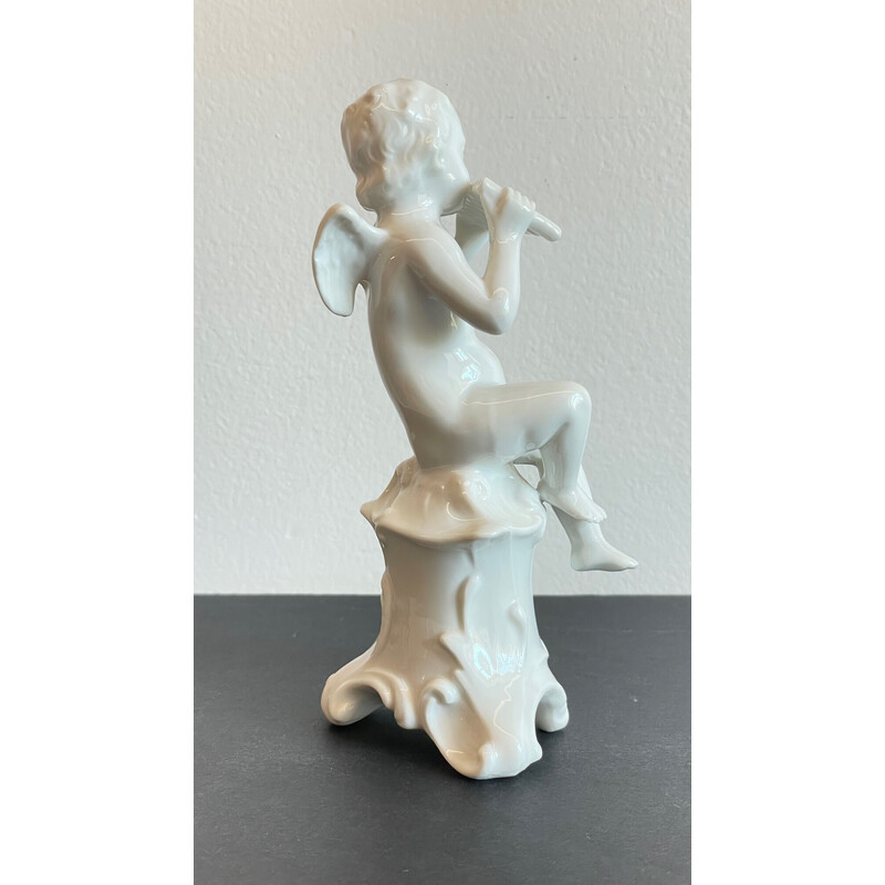 Vintage musician angel in enameled porcelain, Italy