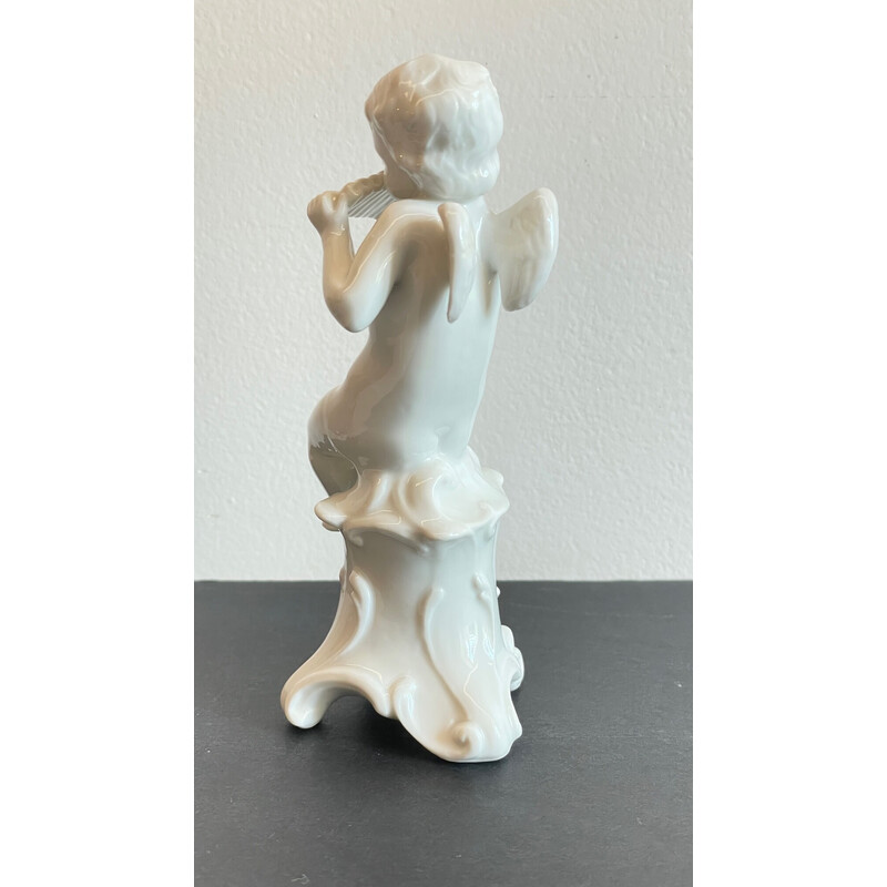 Vintage musician angel in enameled porcelain, Italy