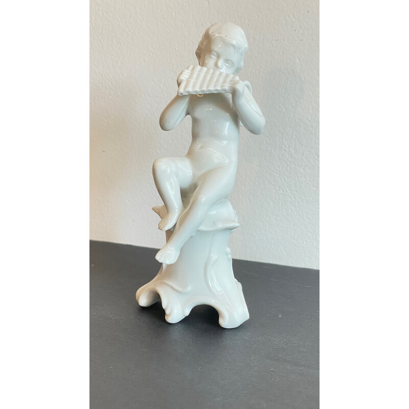 Vintage musician angel in enameled porcelain, Italy