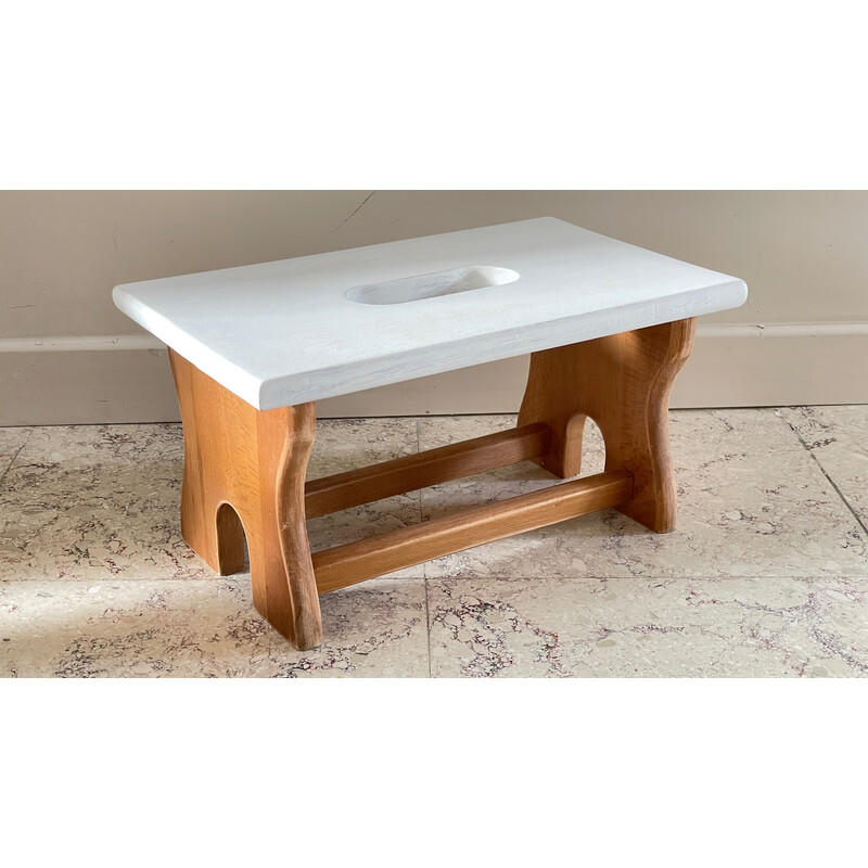 Vintage stool in beech wood and white