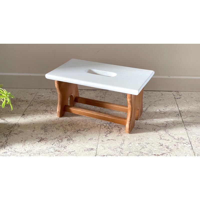 Tabouret vintage en bois de hêtre et blanc