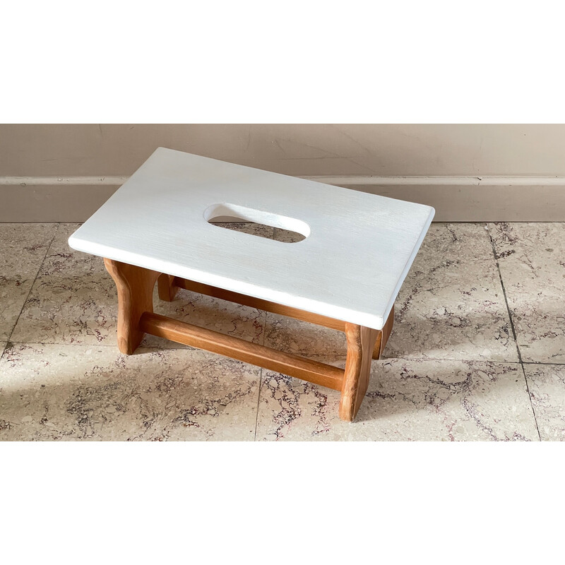 Tabouret vintage en bois de hêtre et blanc