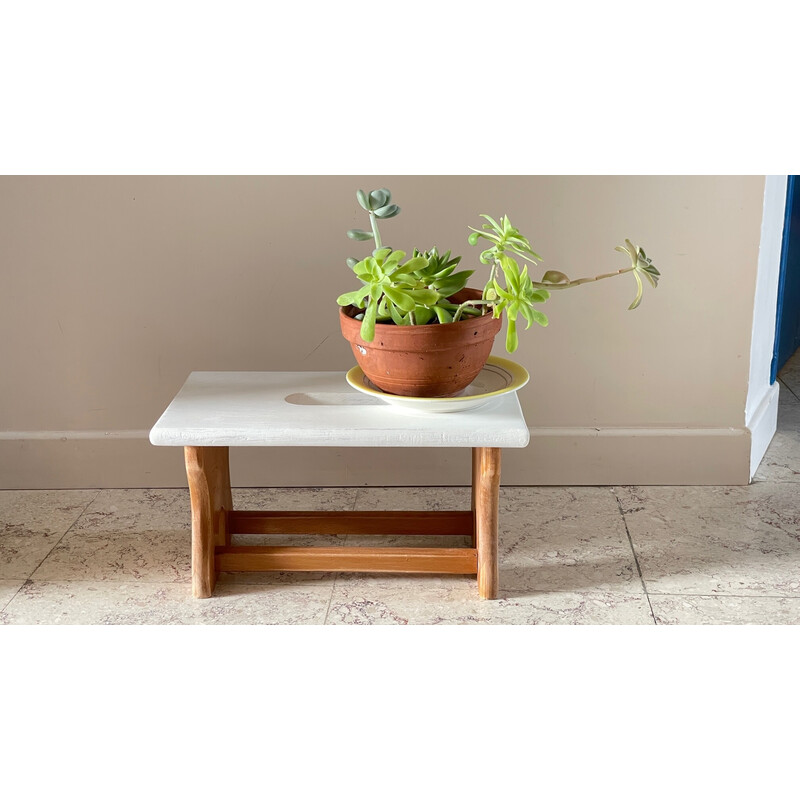 Tabouret vintage en bois de hêtre et blanc