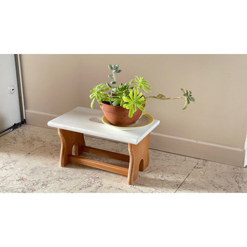 Vintage stool in beech wood and white