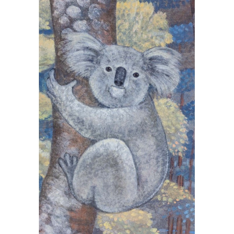 Vintage painting depicting koalas perched in trees