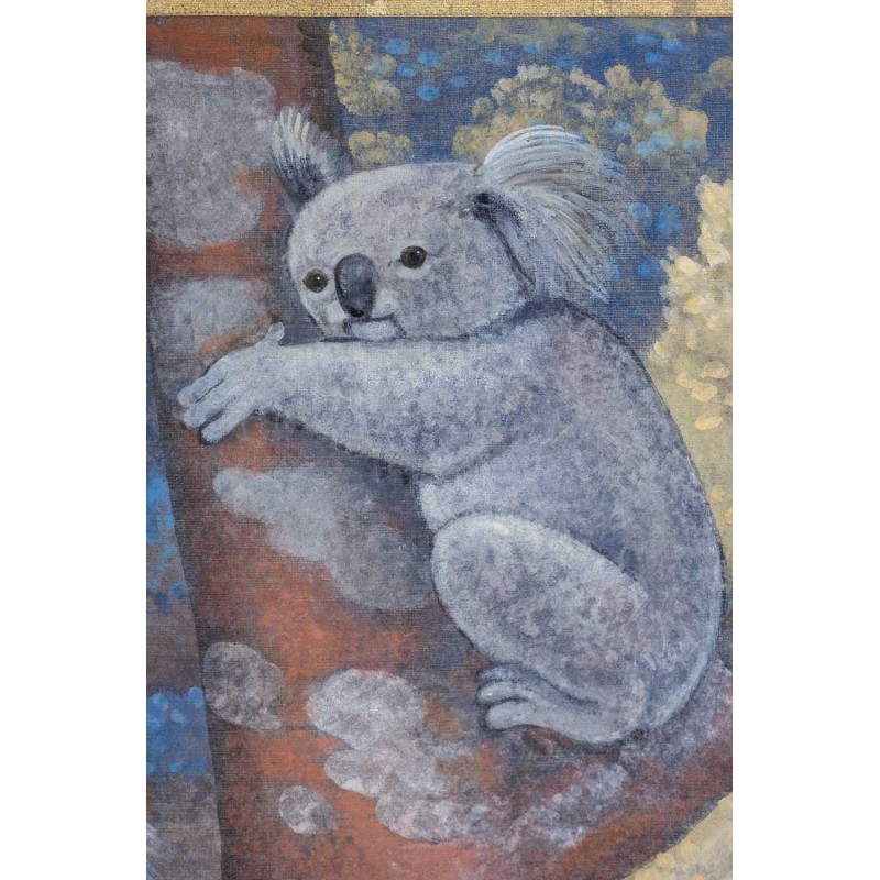 Vintage painting depicting koalas perched in trees
